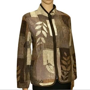 Coldwater Creek Cardigan Jacket Sz M Tapestry Brown Zippered Casual Patchwork